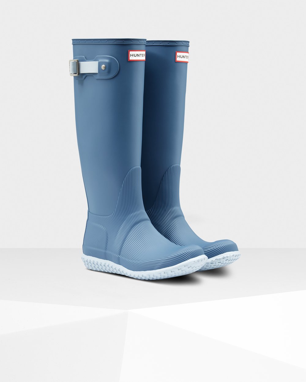 Women Hunter Original Flat Heel Calendar Sole | Tall Rain Boots Blue/Grey | NZ-57132-EPWN